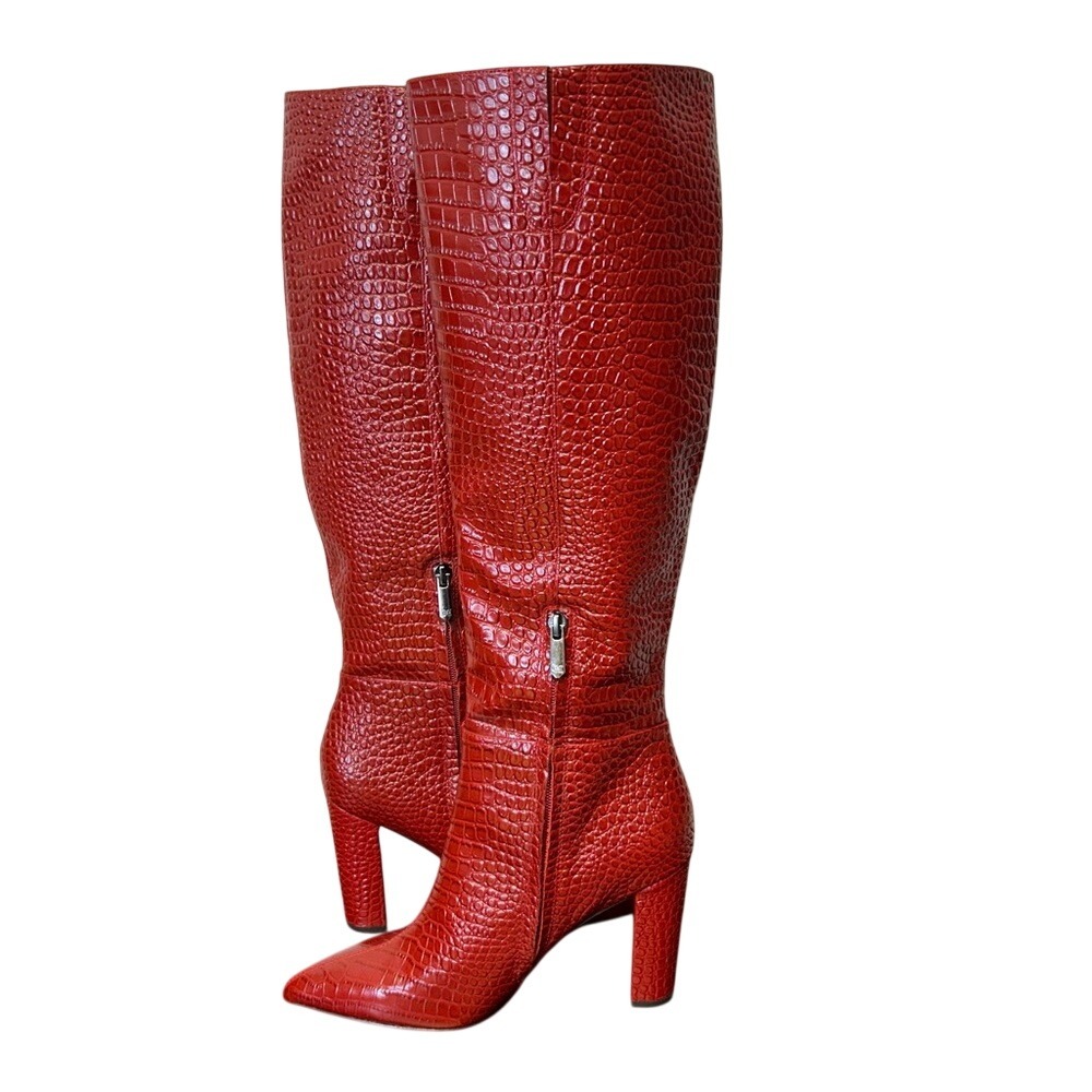 SAM EDELMAN Raakel Knee High Boot Red Croc Embossed Leather Size 7.5 EUC - Picture 13 of 13